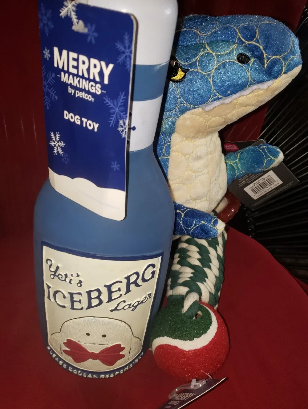LETS GO PLAY!! 3 Fun Petco Dog Toys NWT  -KEVLAR DINO, ROPE&BAL, GIANT YETI ALE